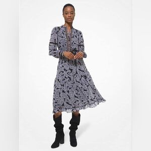 Michael Kors Lace Trim Paisley Georgette Dress